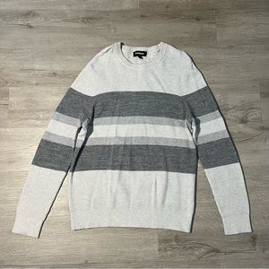 Express White & Gray Stripped Sweater - M